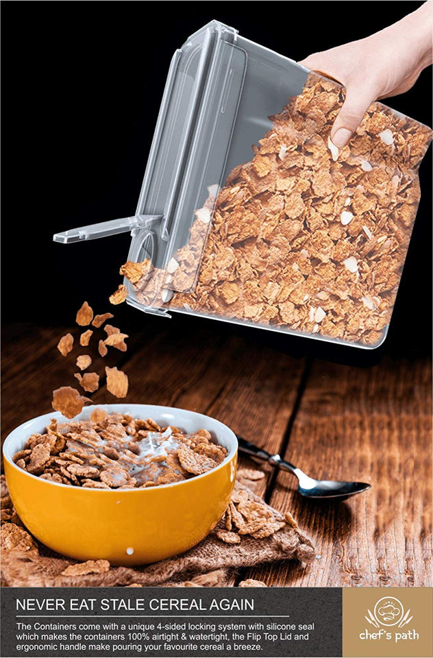 Cereal Container Storage Set - 100% Airtight Food Storage Containers, 8 Labels, Spoon Set & Pen, Great for Flour - BPA-Free Dispenser Keepers (135.2oz) 3PC - Chef’s Path