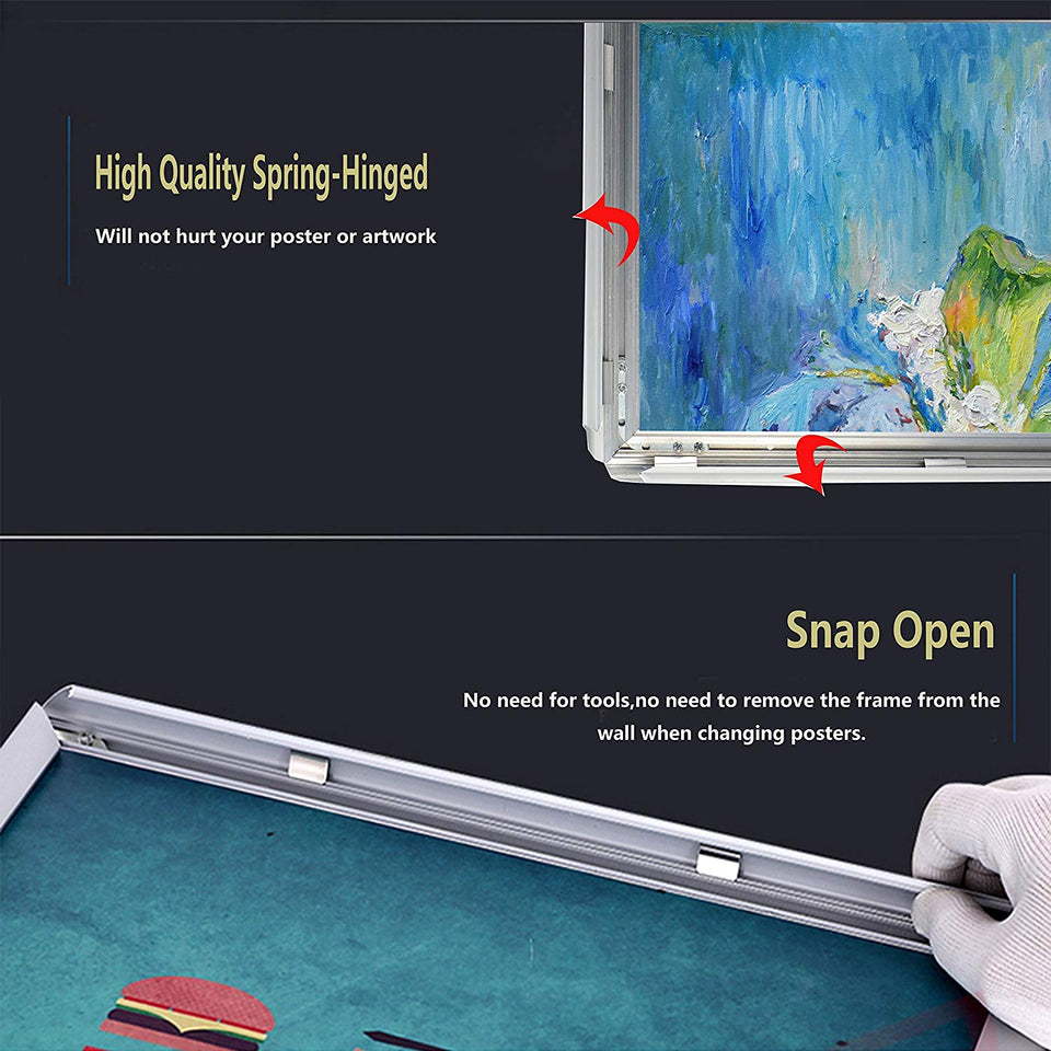 Reliancer A3 Front Load Easy Open Snap Frame Professional Aluminum Poster Pictures Frame for 11.7x16.5 Inches Graphics Wall Mounted w/Non-Glare PVC Lens(Black)