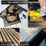 Scratch Off World Map Poster + Deluxe United States Map –Includes Complete Accessories Set & All Country Flags – Premium Wall Art Gift for The Loved Ones – Bonus USA Traveler’s eBook