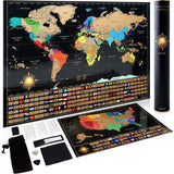 Scratch Off World Map Poster + Deluxe United States Map –Includes Complete Accessories Set & All Country Flags – Premium Wall Art Gift for The Loved Ones – Bonus USA Traveler’s eBook