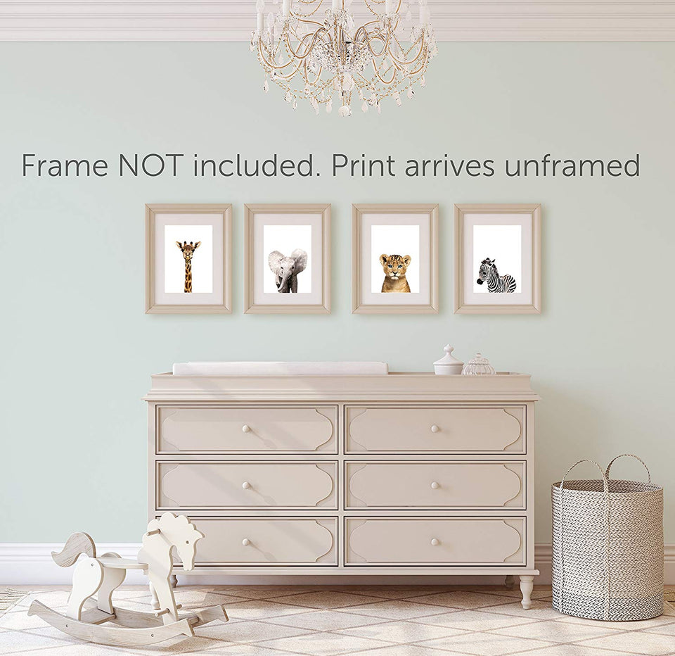 Safari Baby Animals Nursery Decor Art - Set of 4 UNFRAMED Wall Prints 8x10