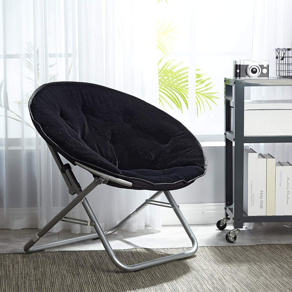 Urban Shop Faux Fur Saucer Chair with Metal Frame, One Size, Black