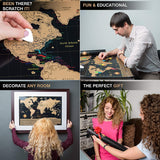 Scratch Off World Map Poster + Deluxe United States Map –Includes Complete Accessories Set & All Country Flags – Premium Wall Art Gift for The Loved Ones – Bonus USA Traveler’s eBook
