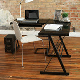 Walker Edison Soreno Modern 3-Piece Corner Desk for Home Office, Black Glass Contemporary Reclaimed Look